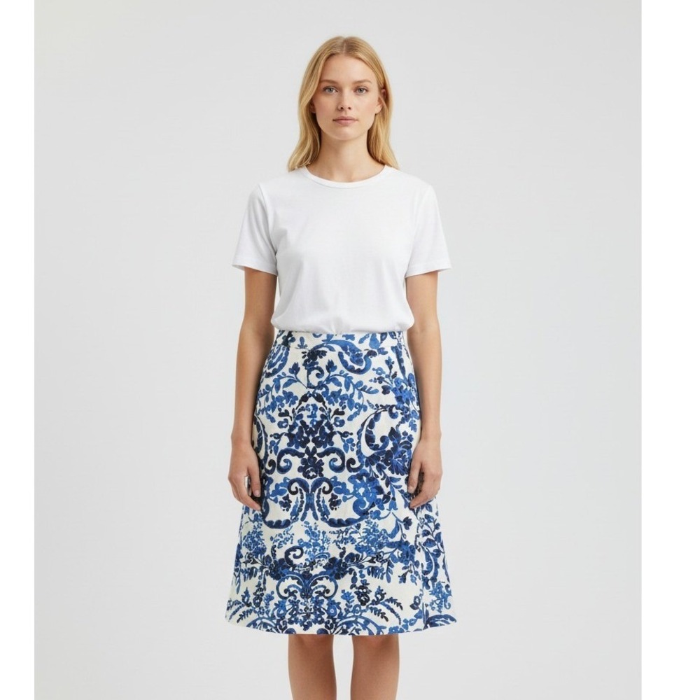 Mario Serriani Skirt‎ Women's 8 Floral Chinoiserie Midi Lined Pockets Romantic